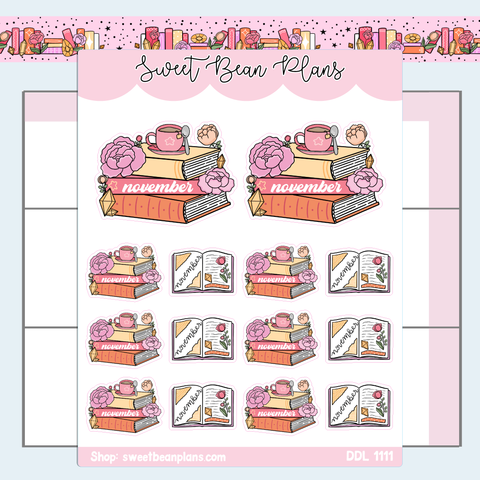 November 2024 Book Stack Vinyl Planner Stickers | Ddl 1111