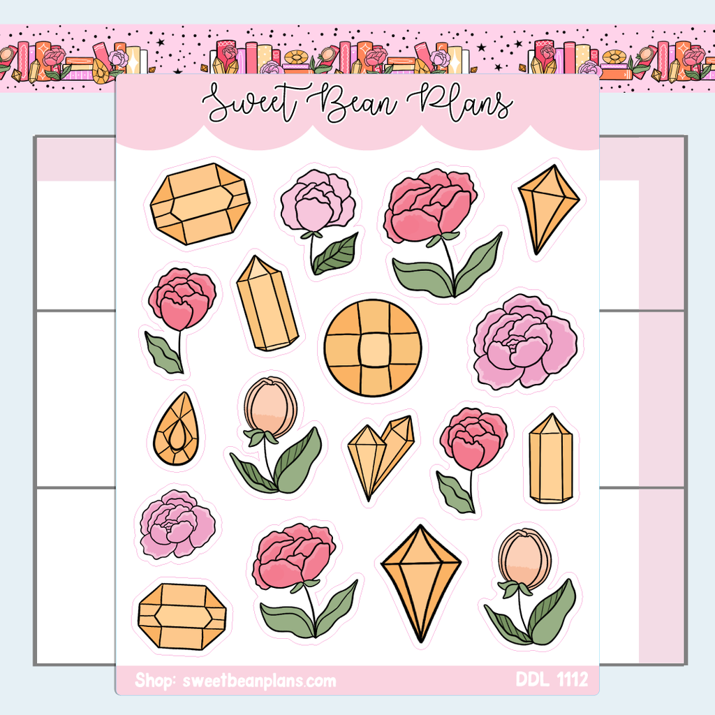 November Gemstone and Floral Doodles Vinyl Planner Stickers | Ddl 1112