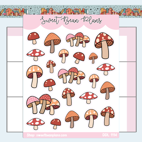 Mushroom Doodles Vinyl Planner Stickers | Ddl 1114