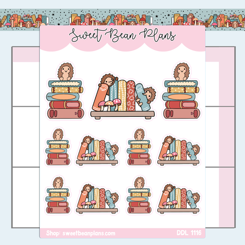 Hedgie Book Stacks Vinyl Planner Stickers | Ddl 1116