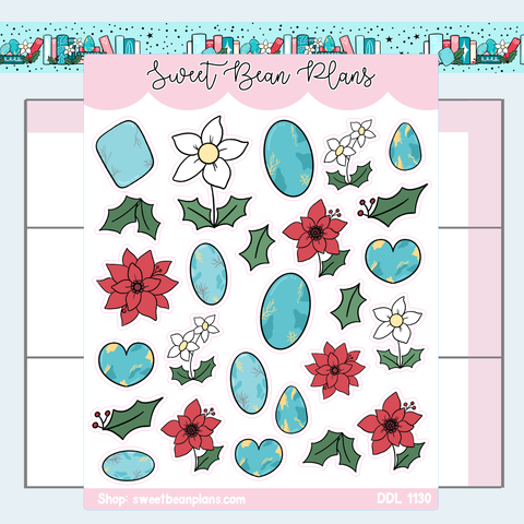 December Gemstone and Floral Doodles Vinyl Planner Stickers | Ddl 1130