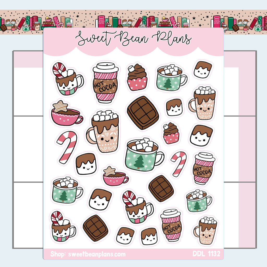 Hot Cocoa Doodles Vinyl Planner Stickers | Ddl 1132