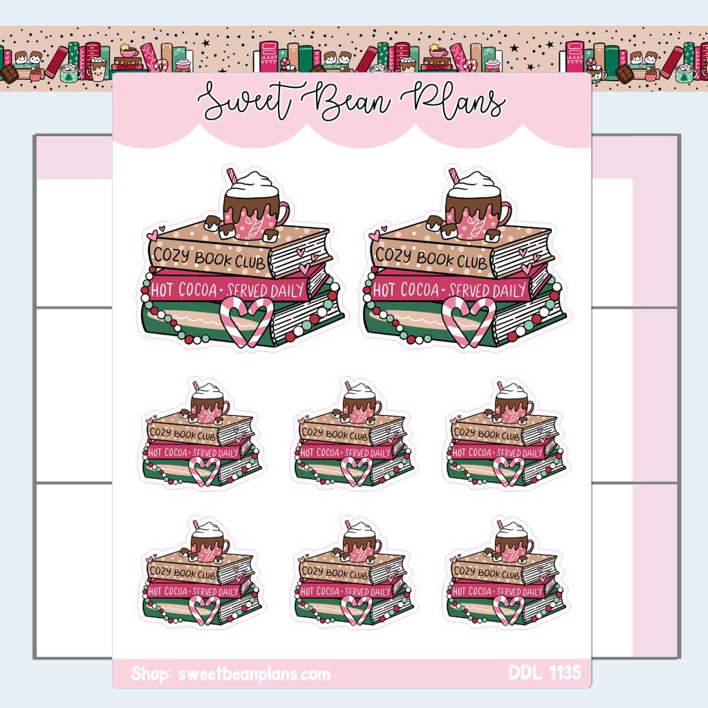 Hot Cocoa Book Stack Vinyl Planner Stickers | Ddl 1135