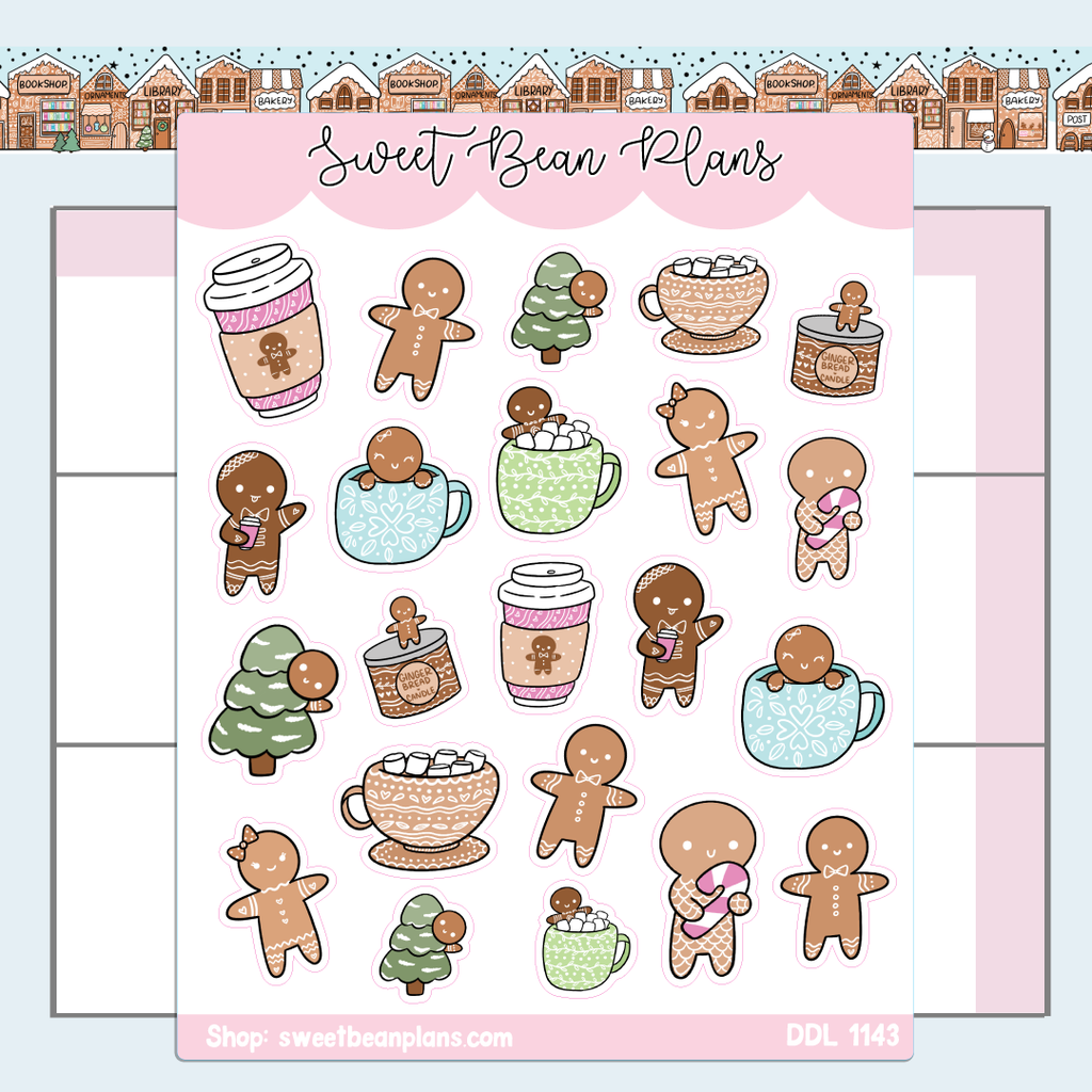 Gingerbread Doodles Vinyl Planner Stickers | Ddl 1143