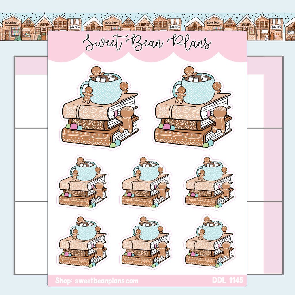 Gingerbread Book Stack Vinyl Planner Stickers | Ddl 1145