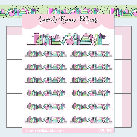 Cute Christmas Bookshelf Vinyl Planner Stickers | Ddl 1147