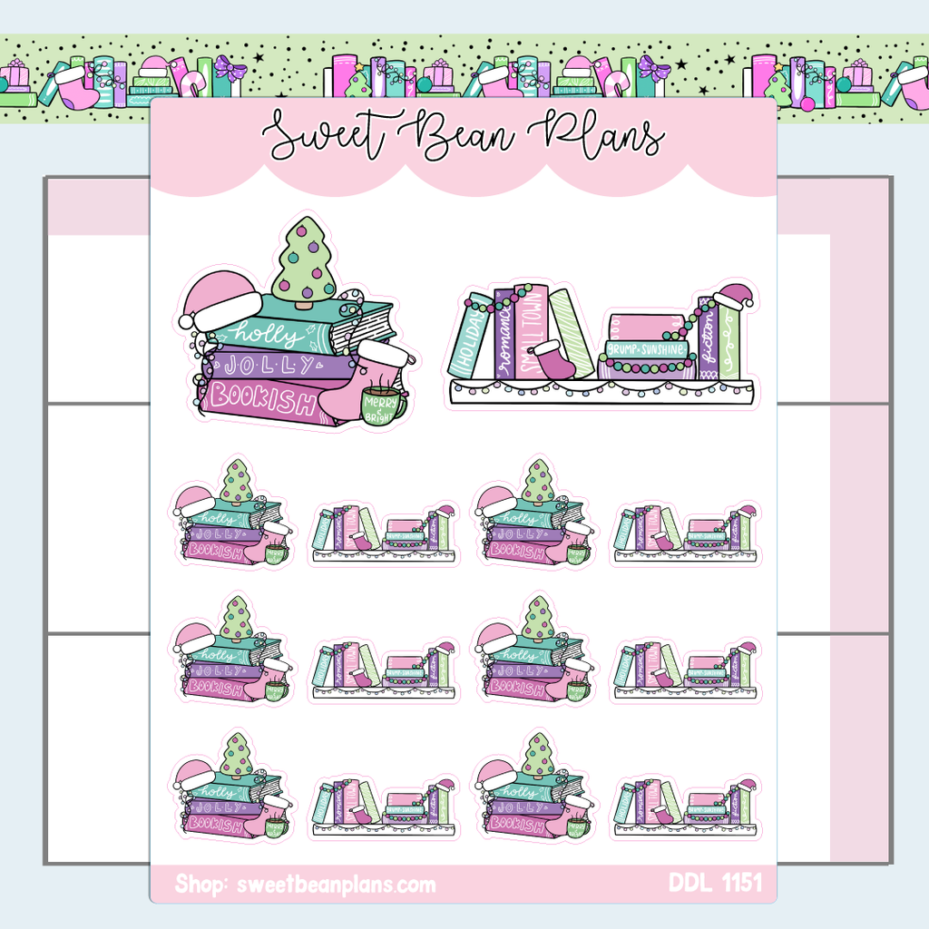 Jolly Christmas Book Stack Vinyl Planner Stickers | Ddl 1151