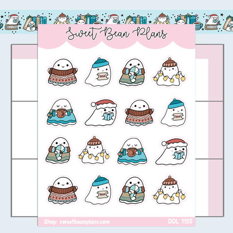 Christmas Nordic Ghosts Vinyl Planner Stickers | Ddl 1155