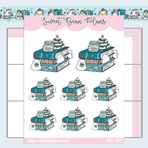 Christmas Nordic Book Stack Vinyl Planner Stickers | Ddl 1157