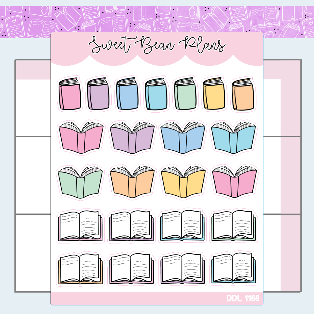 Colorful Book Doodles Vinyl Planner Stickers | Ddl 1166