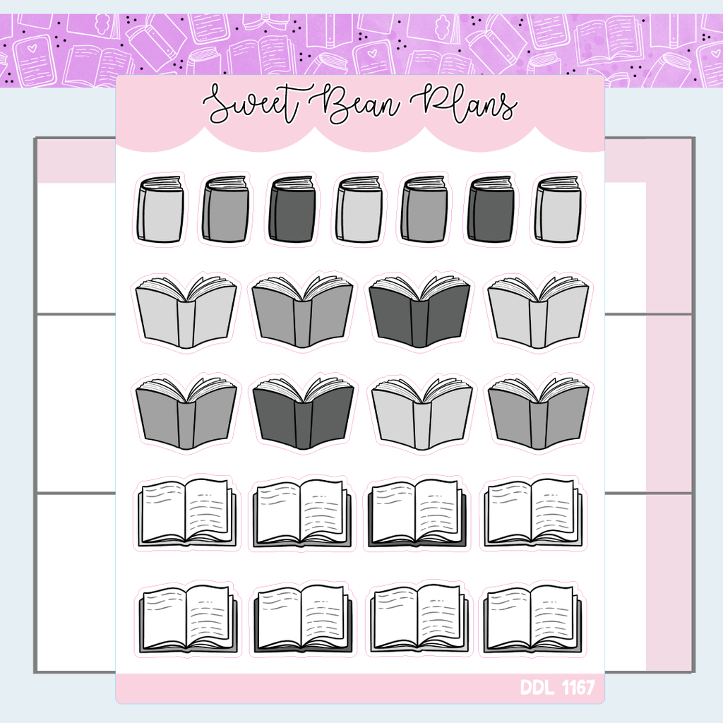 Neutral Book Doodles Vinyl Planner Stickers | Ddl 1167