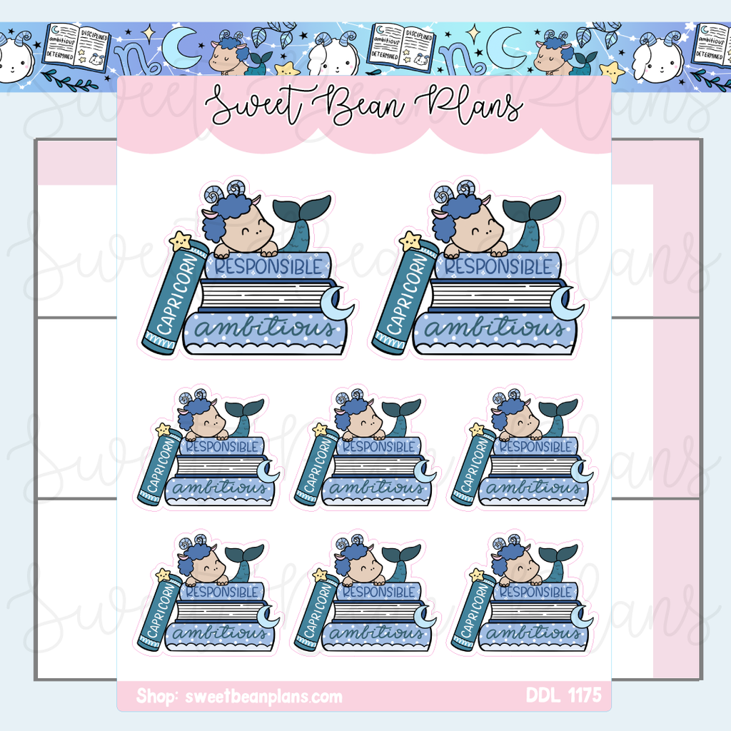 Capricorn Book Stack Vinyl Planner Stickers | Ddl 1175