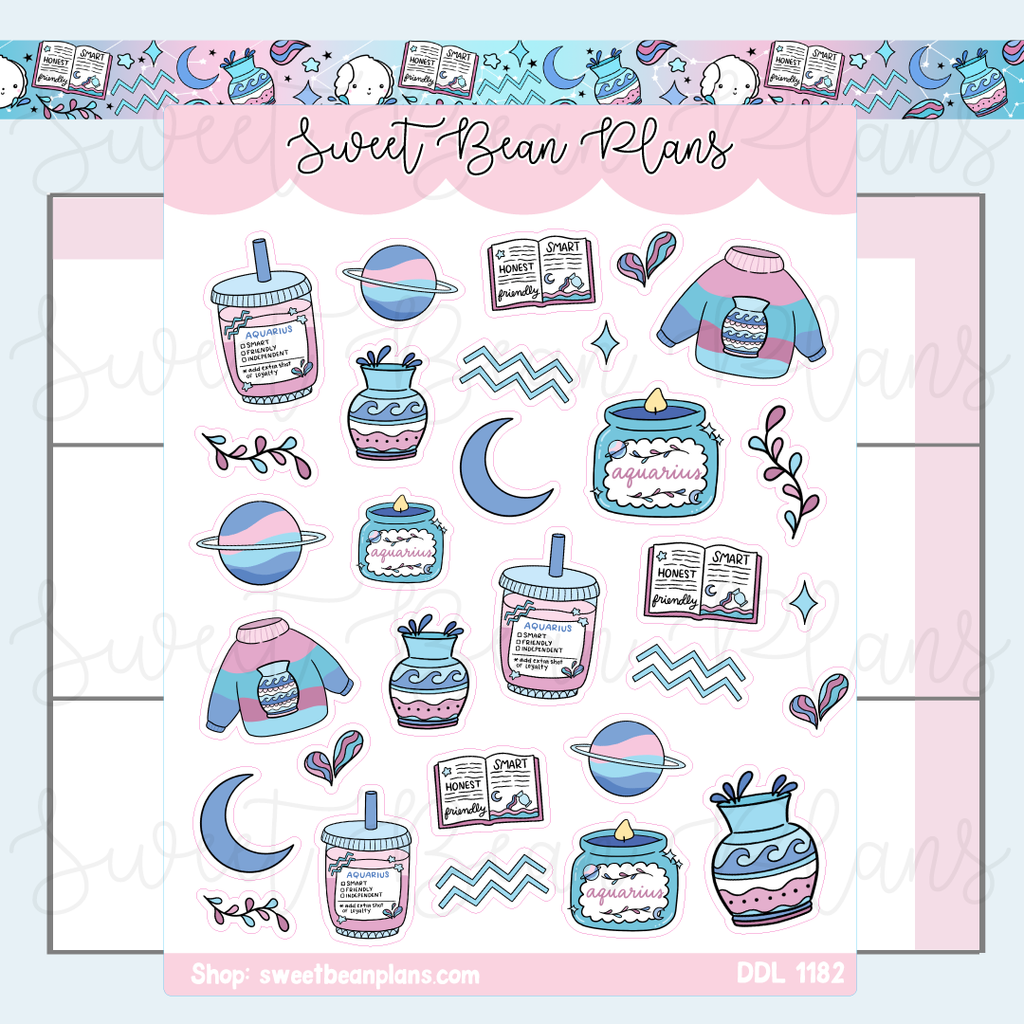 Aquarius Doodles Vinyl Planner Stickers | Ddl 1182