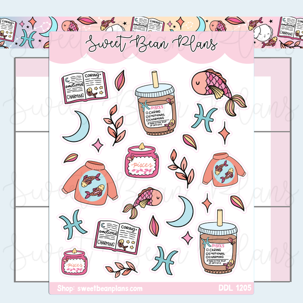 Pisces Doodles Vinyl Planner Stickers | Ddl 1205 – Sweet Bean Plans