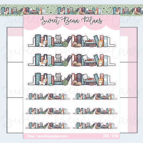 Cat Bookshelf Vinyl Planner Stickers | Ddl 1218