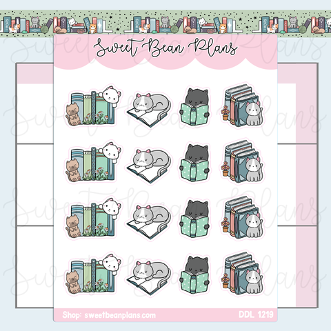 Bookish Cats Vinyl Planner Stickers | Ddl 1219