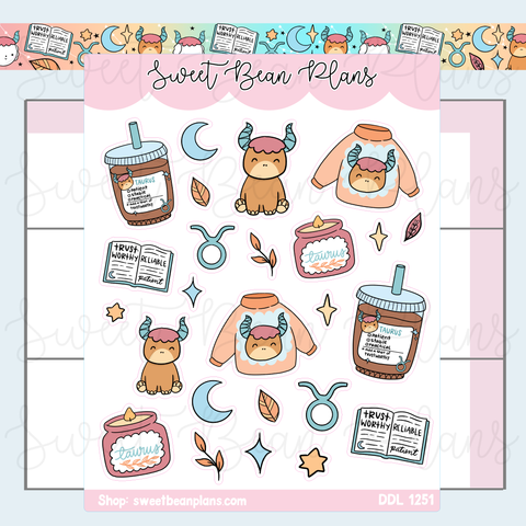 Taurus Doodles Vinyl Planner Stickers | Ddl 1251