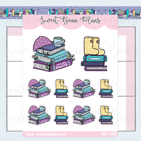 Rainy Book Stacks Vinyl Planner Stickers | Ddl 1255