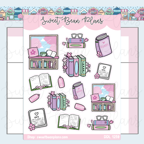 Blossom Bookish Doodles Vinyl Planner Stickers | Ddl 1259