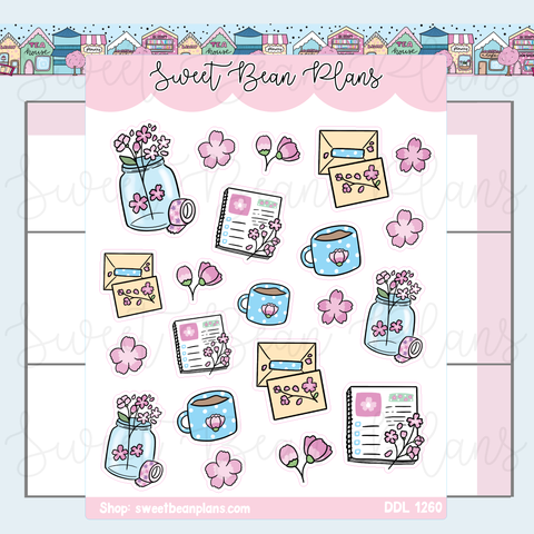 Blossom Stationery Doodles Vinyl Planner Stickers | Ddl 1260