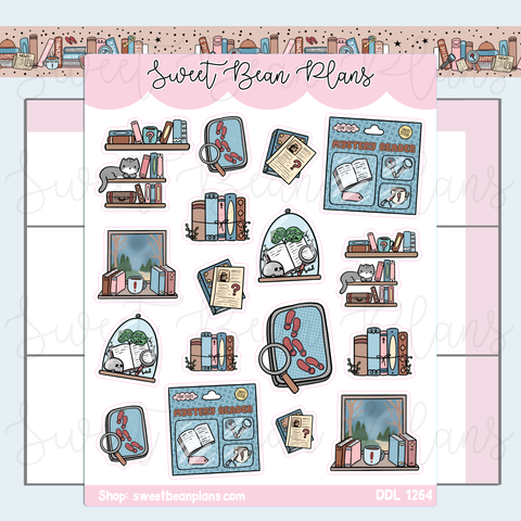 Mystery Bookish Doodles Vinyl Planner Stickers | Ddl 1264