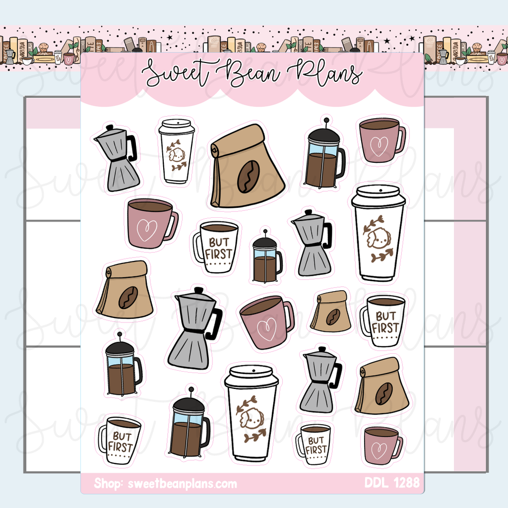 Coffee Doodles Vinyl Planner Stickers | Ddl 1288