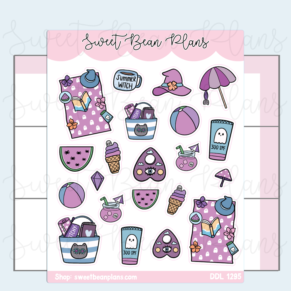 Summer Witch Doodles Vinyl Planner Stickers | Ddl 1295