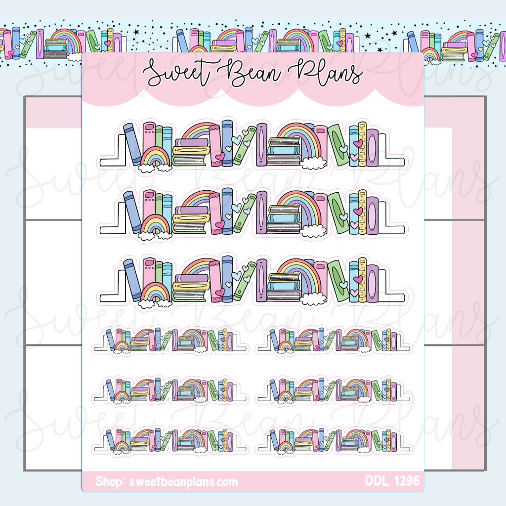 Rainbow Pastel Bookshelf Vinyl Planner Stickers | Ddl 1296