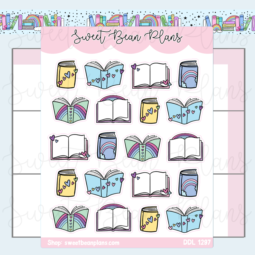 Rainbow Pastel Books Vinyl Planner Stickers | Ddl 1297