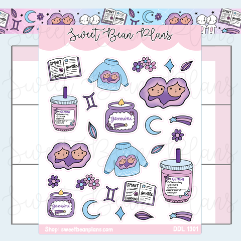 Gemini Doodles Vinyl Planner Stickers | Ddl 1301