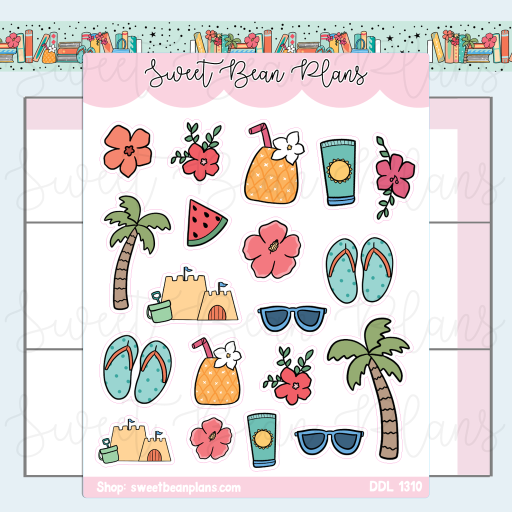 Beachy Summer Doodles Vinyl Planner Stickers | Ddl 1310