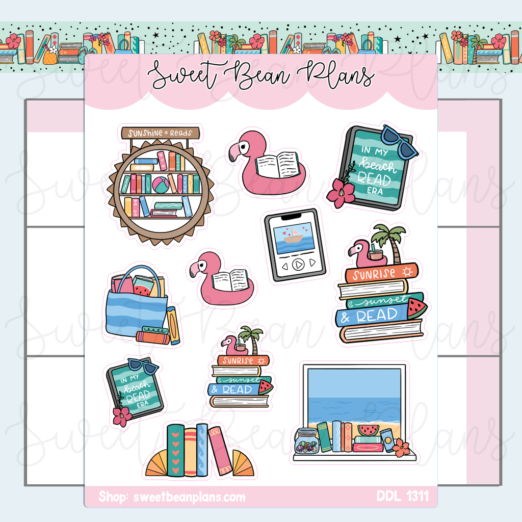 Beachy Bookish Doodles Vinyl Planner Stickers | Ddl 1311