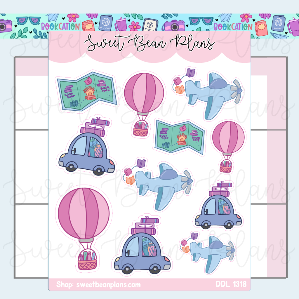 Travel Bookcation Doodles Vinyl Planner Stickers | Ddl 1318