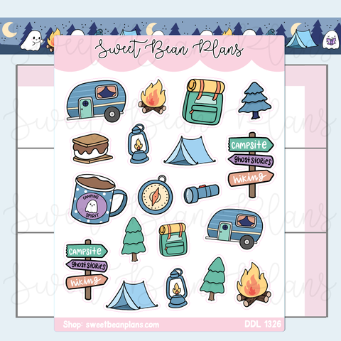 Camping Doodles Vinyl Planner Stickers | Ddl 1326