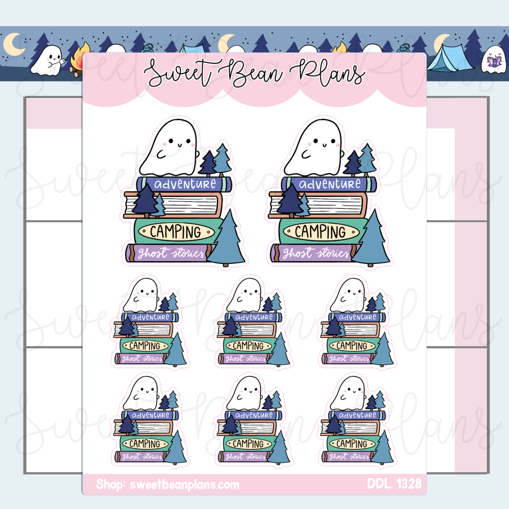 Camping Ghost Book Stack Vinyl Planner Stickers | Ddl 1328