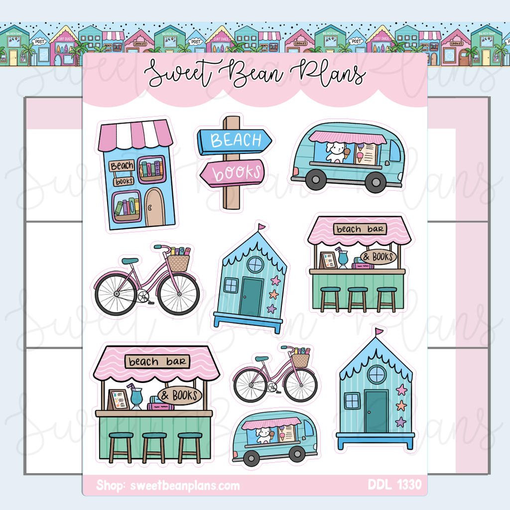 Beach Town Doodles Vinyl Planner Stickers | Ddl 1330