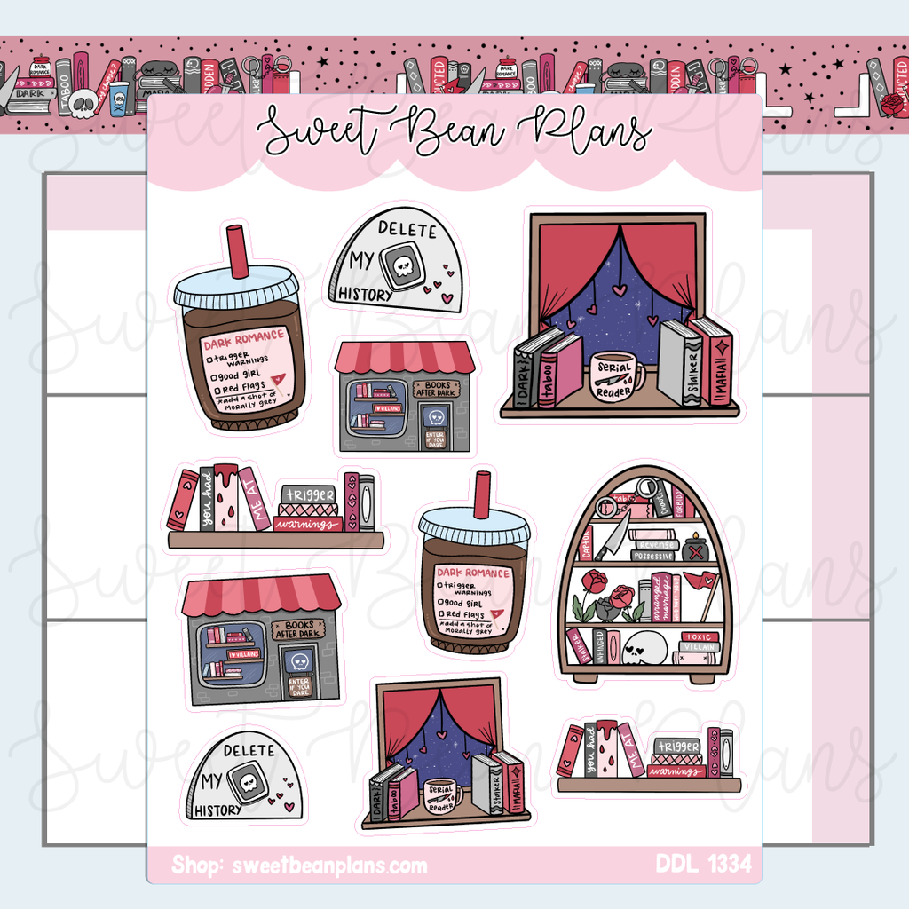 Dark Romance Bookish Doodles Vinyl Planner Stickers | Ddl 1334