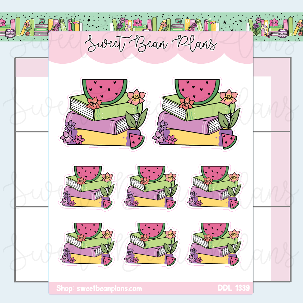 August 2025 Book Stack Vinyl Planner Stickers | Ddl 1339