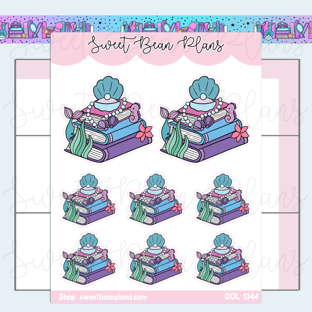 Mermaid Book Stack Vinyl Planner Stickers | Ddl 1344