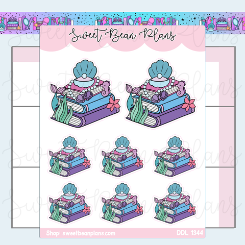 Mermaid Book Stack Vinyl Planner Stickers | Ddl 1344