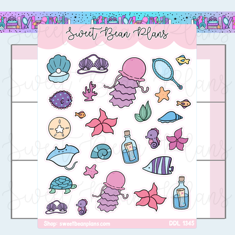 Mermaid Doodles Vinyl Planner Stickers | Ddl 1345
