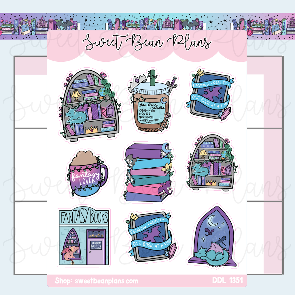 Fantasy Bookish Doodles Vinyl Planner Stickers | Ddl 1351