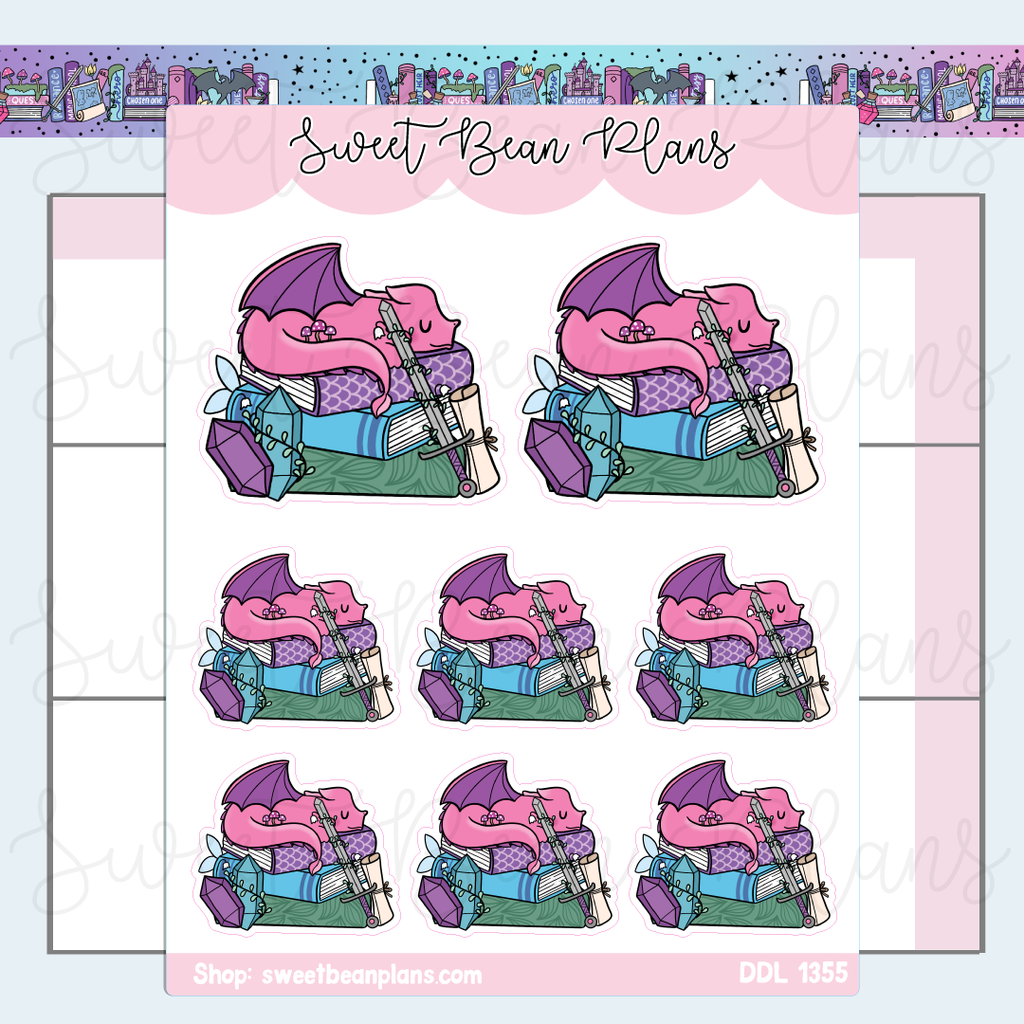 Fantasy Dragon Book Stack Vinyl Planner Stickers | Ddl 1355