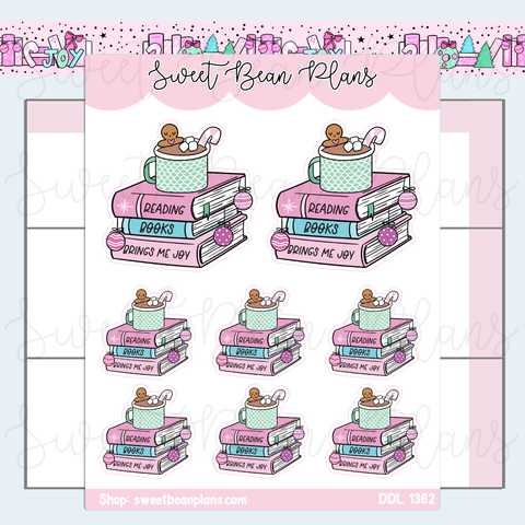 Pink Christmas Book Stack Vinyl Planner Stickers | Ddl 1362