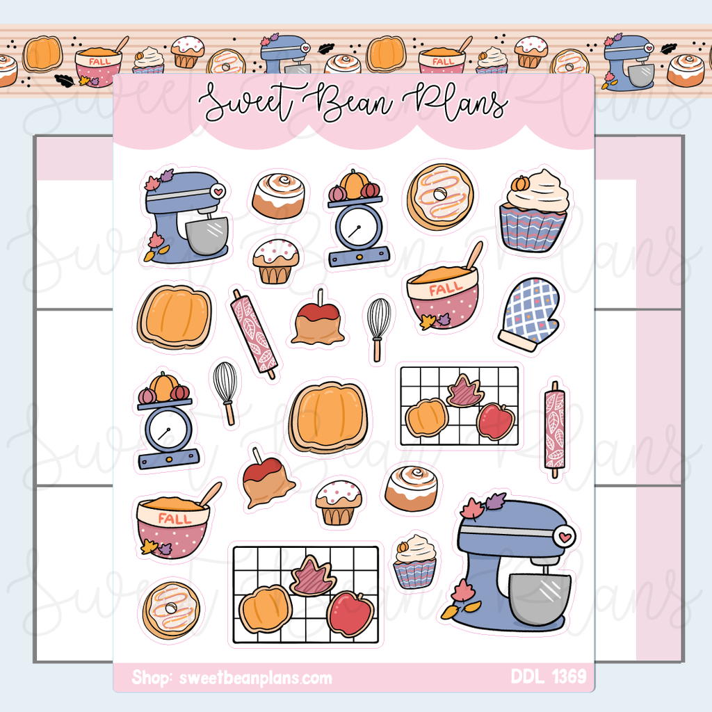 Fall Baking Doodles Vinyl Planner Stickers | Ddl 1369