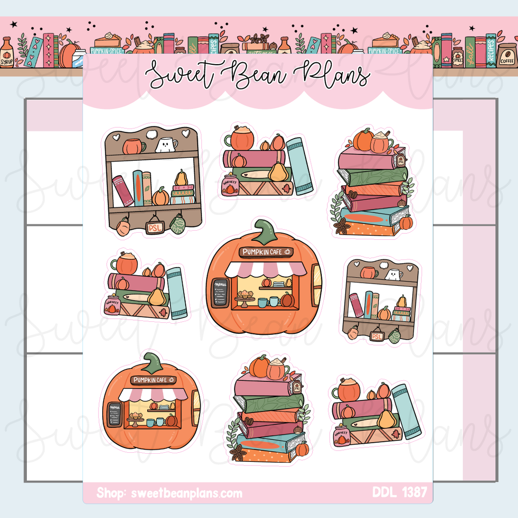 Pumpkin Bookish Doodles Vinyl Planner Stickers | Ddl 1387