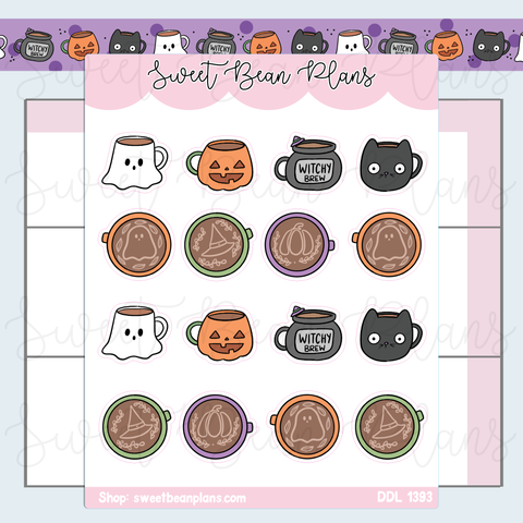 Spooky Coffee Cups Vinyl Planner Stickers | Ddl 1393
