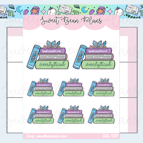 Virgo Book Stack Vinyl Planner Stickers | Ddl 1397
