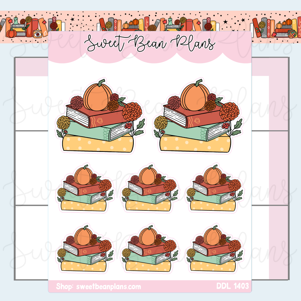 October 2025 Book Stack Vinyl Planner Stickers | Ddl 1403