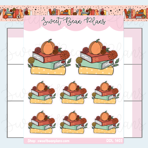 October 2025 Book Stack Vinyl Planner Stickers | Ddl 1403